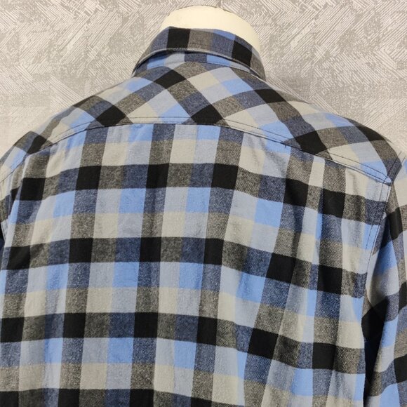 Duluth Trading 40 Grit Flannel Shirt Mens Large Tall Blue Gray Plaid Long Sleeve - Picture 6 of 12